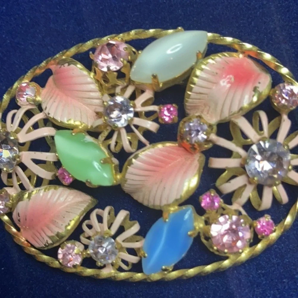Vintage Austria pastel enamel & rhinestone brooch